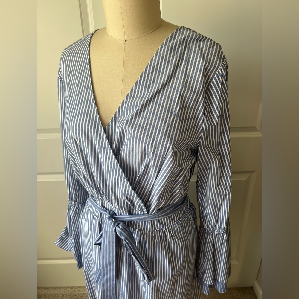 Cotton Striped Midi Dress in Blue and White - Picture 5 of 11
